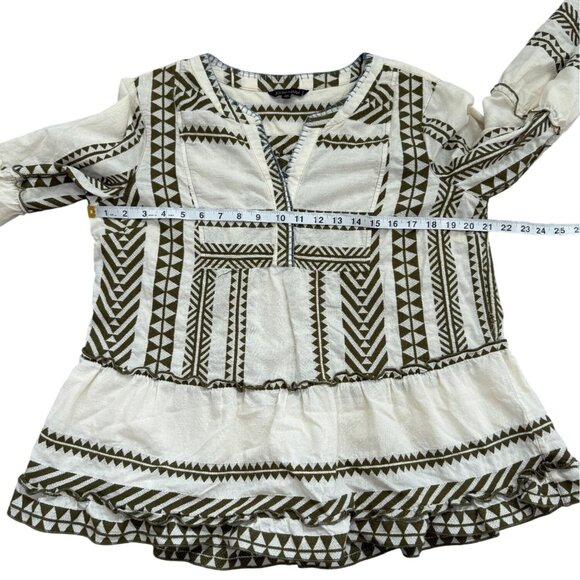 John Mark Womens Top Bohemian Geometric Tiered Tunic Cream & Olive Size M - Picture 5 of 8